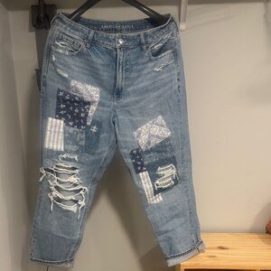 American Eagle Outfitters Blue Patchwork Straight Leg Jeans